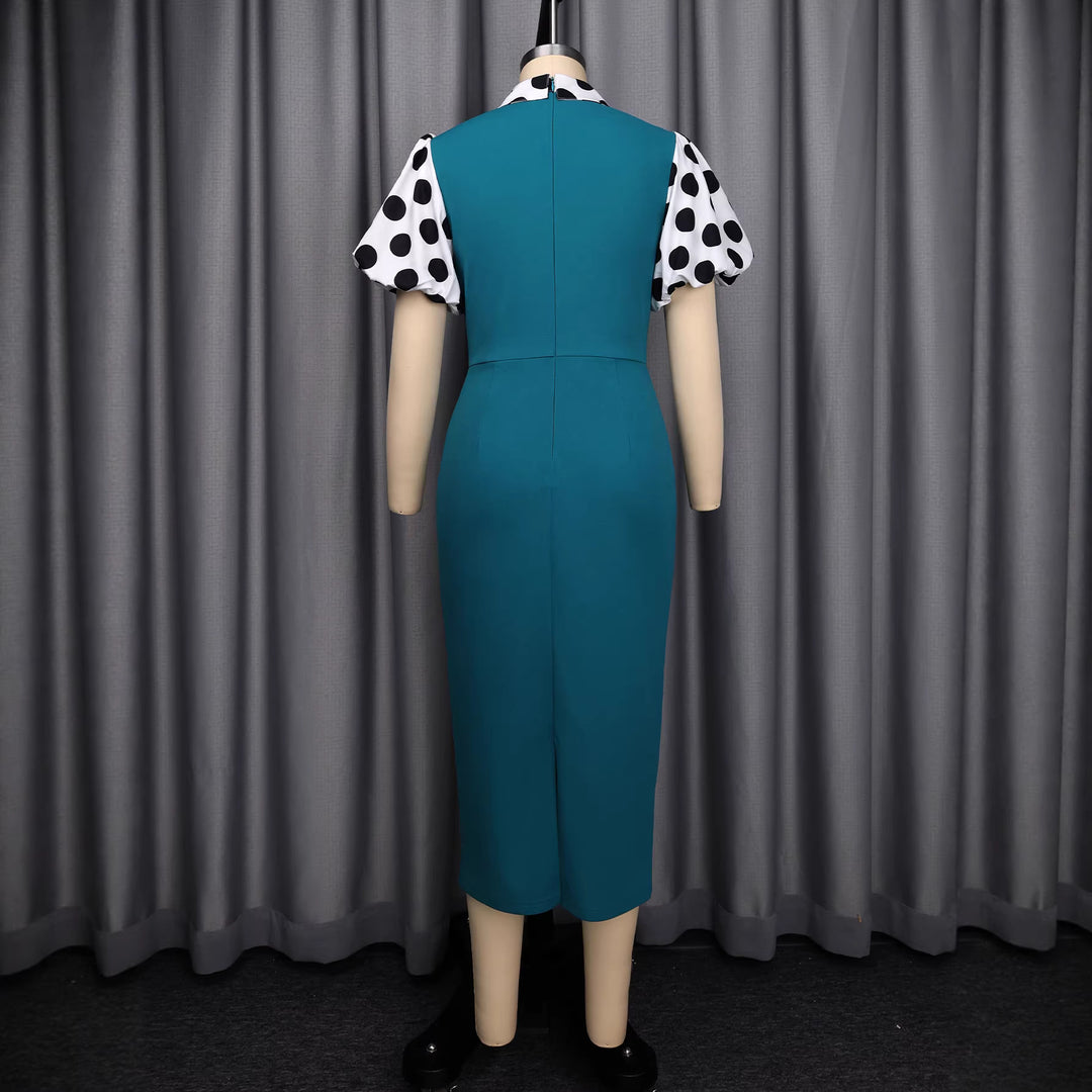Damen figurbetontes Midi-Kleid mit polka-dot Ärmeln R&B