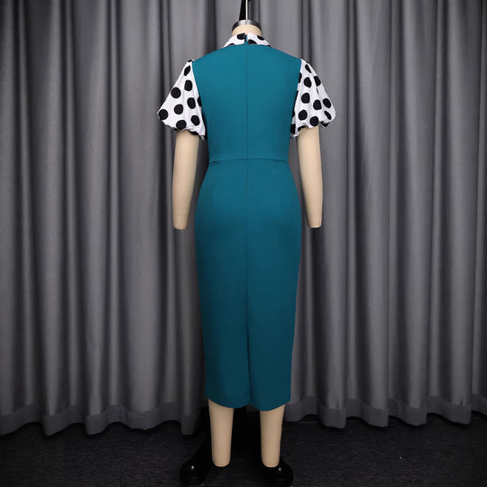 Damen figurbetontes Midi-Kleid mit polka-dot Ärmeln R&B