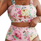 Damen Bikini-Set mit floralem Crop-Top und hohem Taillen-Schnitt R&B
