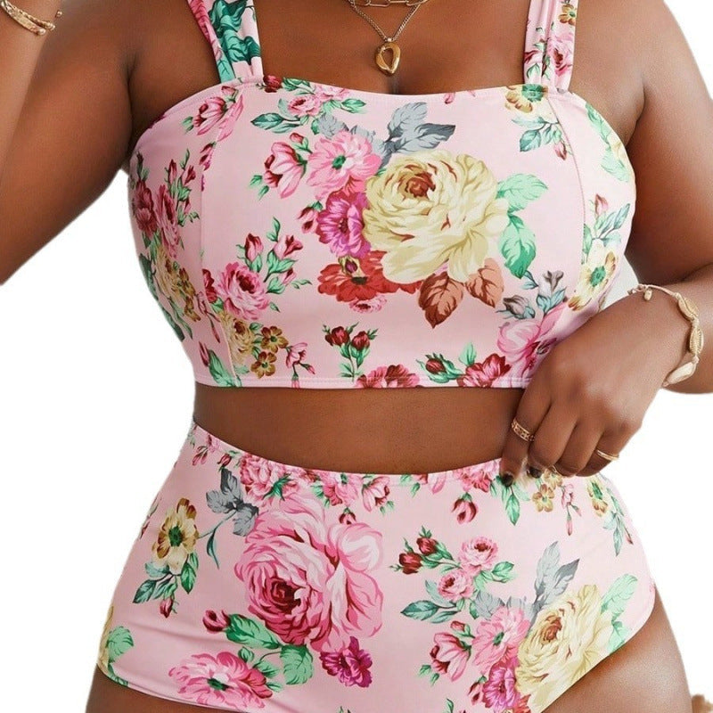 Damen Bikini-Set mit floralem Crop-Top und hohem Taillen-Schnitt R&B