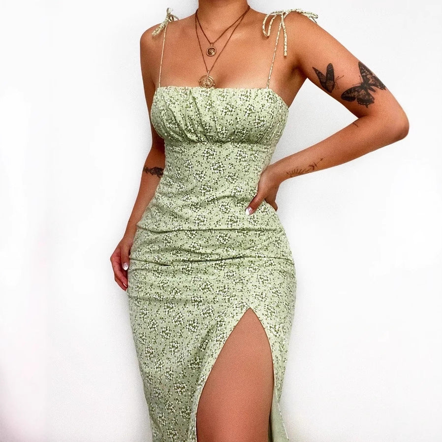 Damen Midi-Kleid mit dezentem Blumenmuster und Schlitz R&B