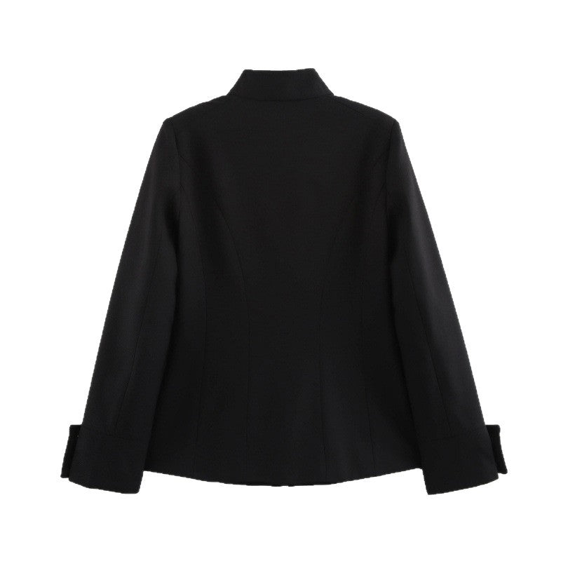 Damen elegante Jacke mit Stehkragen und goldenen Knopfdetails R&B