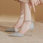 Damen elegante Pumps mit glitzerndem Strass und zartem Riemchen R&B