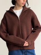 Damen Pullover mit hochschließendem Reißverschluss und strukturiertem Maschenmuster R&B