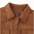 Damen trendige kurz geschnittene Retro-Jacke aus hochwertigem Wildleder-Werkstoff R&B