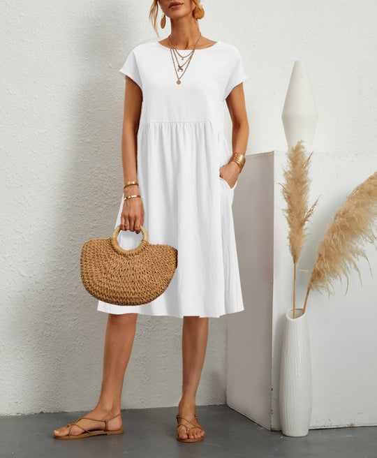 Damen Freizeitleinenkleid mit leichtem Schnitt und Taschen R&B