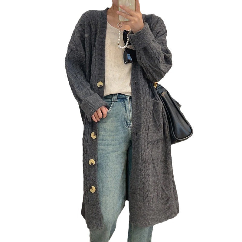 Damen Strickjacke mit Zopfmuster und Knopfverschluss R&B