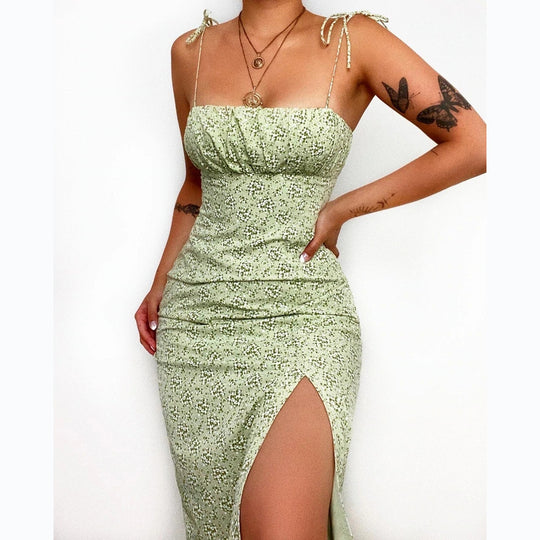 Damen Midi-Kleid mit dezentem Blumenmuster und Schlitz R&B