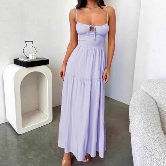 Damen Maxikleid mit verspielt geschnürtem Oberteil und fließendem Rock R&B