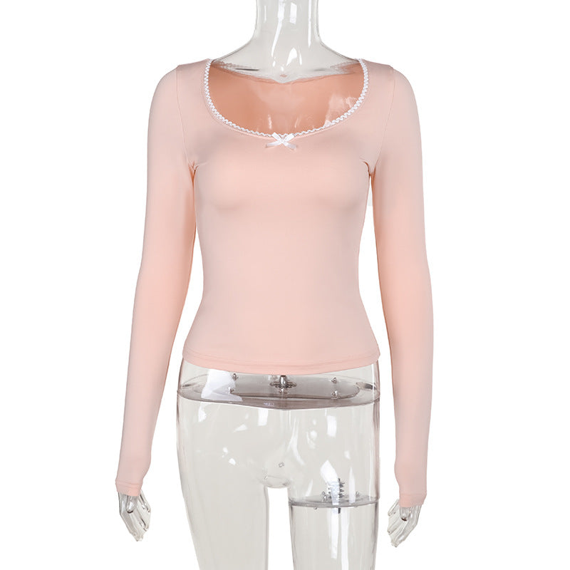 Damen Langarmshirt mit elegantem Rundhalsausschnitt und feinen Spitzenakzenten R&B