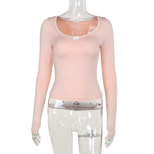Damen Langarmshirt mit elegantem Rundhalsausschnitt und feinen Spitzenakzenten R&B