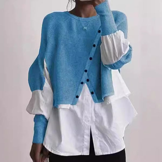 Damen modische Strickjacke mit geknöpften Details und Blusenüberwurf R&B