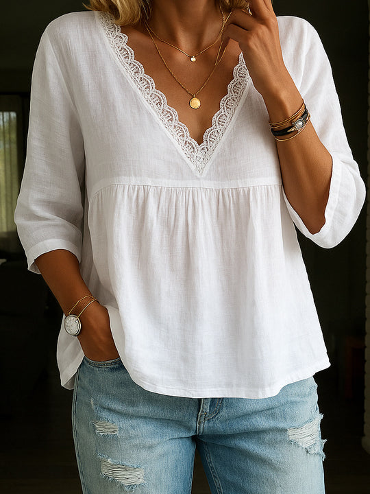 Damen Leichte Bluse mit Spitzenakzenten R&B
