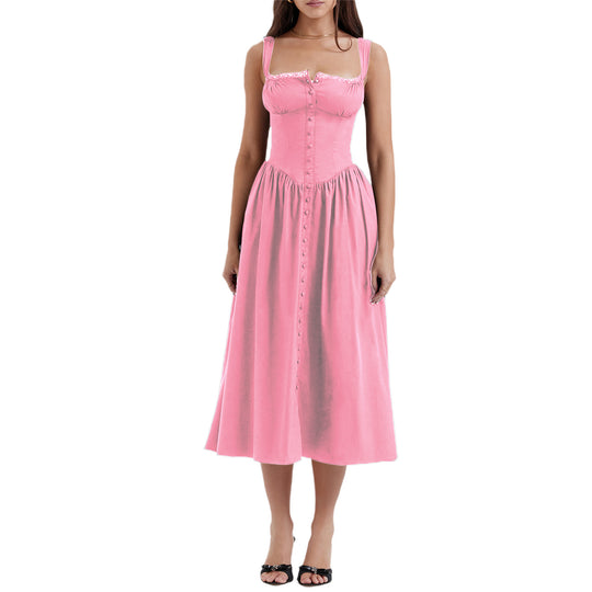 Damen Maxi-Kleid mit knöpfbarem Oberteil und schwingendem Rock R&B