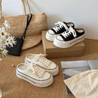 Damen lässige Canvas Sneakers im modernen Vintage-Stil mit platinfarbener Sohle