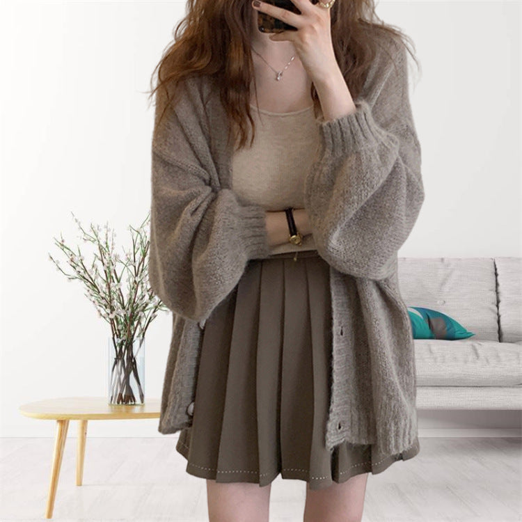 Damen gemütliche Strickjacke mit voluminösen Ärmeln R&B