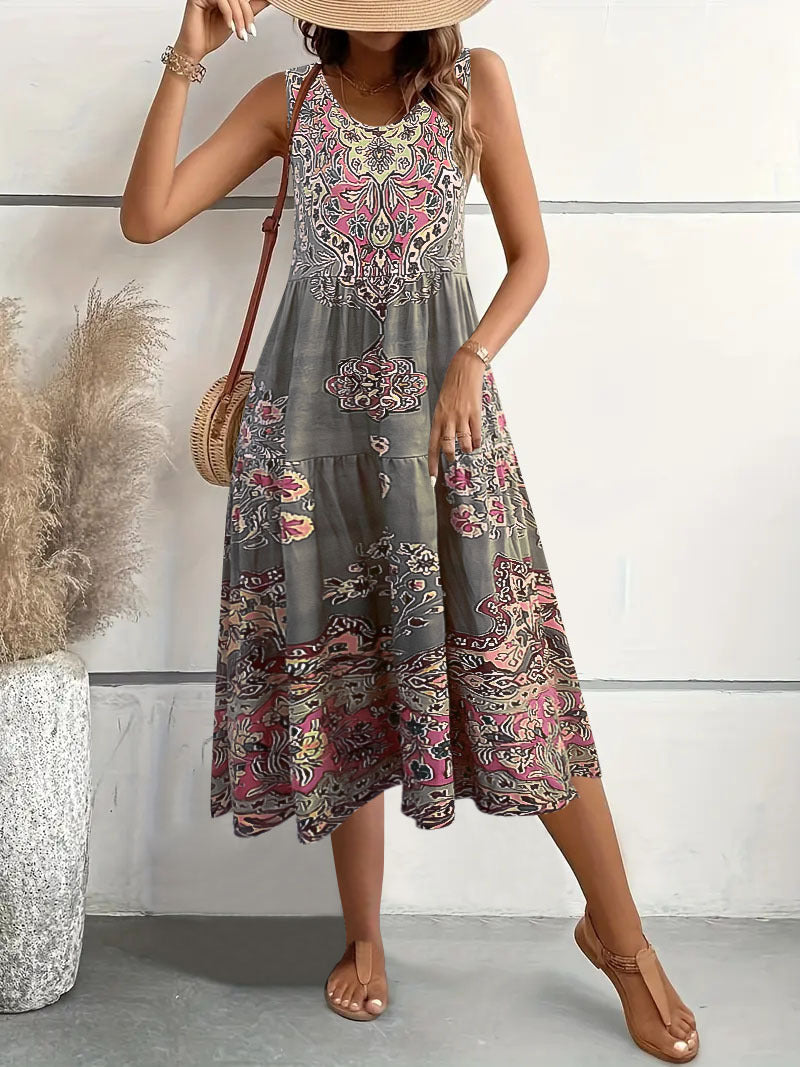 Damen Maxi-Kleid mit verspieltem Ethnomuster und schwingendem Schnitt R&B