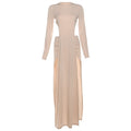 Damen Elegantes Maxikleid mit schmalem Schnitt und hohen Schlitzen R&B
