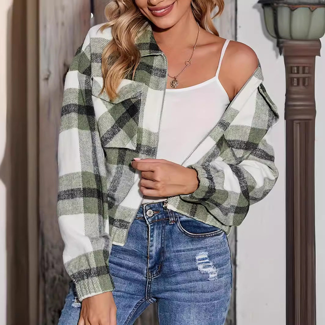 Damen Karierte Oversize-Hemdjacke mit Taschen R&B