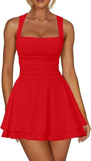 Damen sportliches Kleid mit Raffungen und weit schwingendem Rock R&B