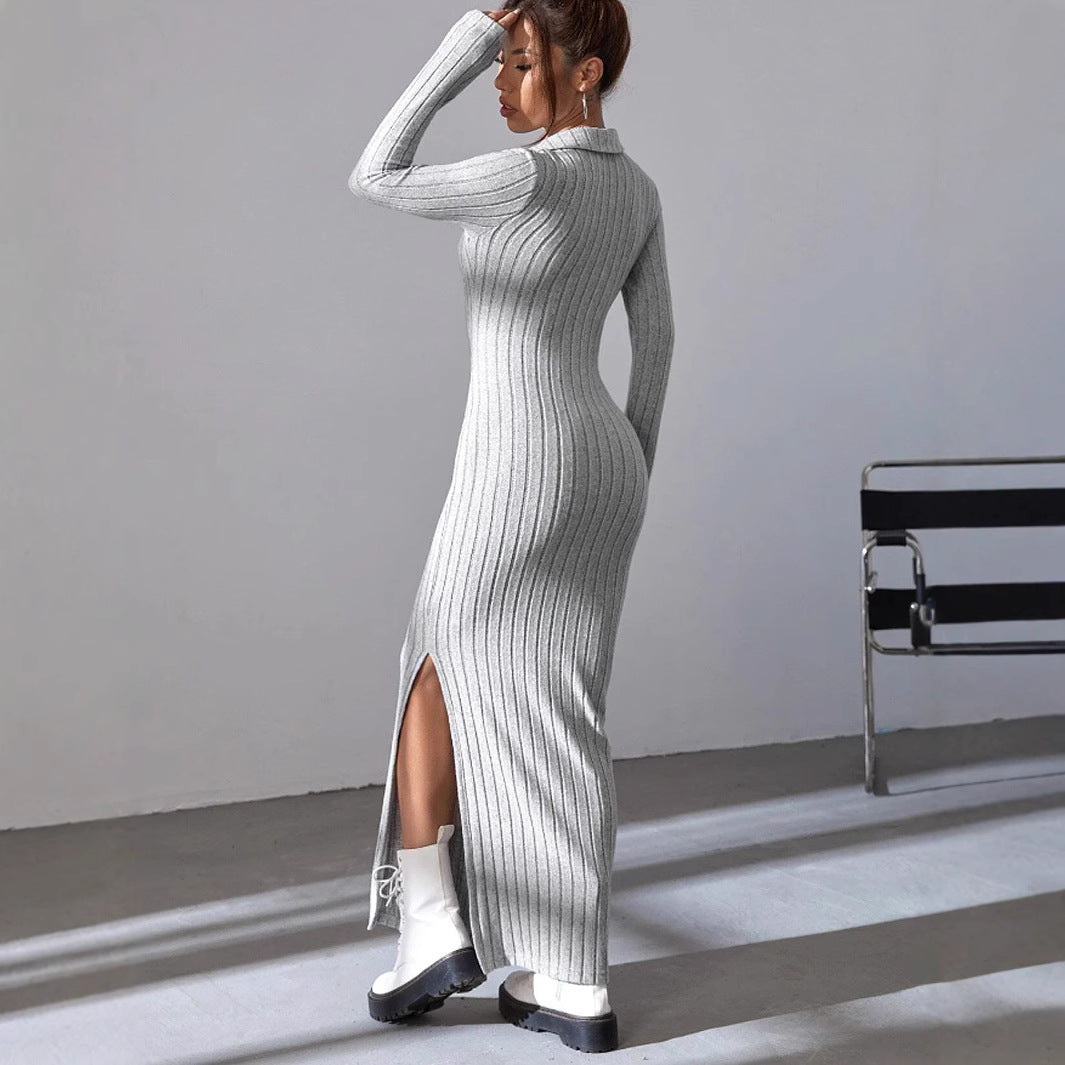 Damen Maxikleid mit strukturiertem V-Ausschnitt und Seitenschlitzen R&B