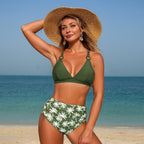 Damen Hochtailliertes Bikini-Set mit verstellbaren Trägern und modischem Palmen-Motiv R&B
