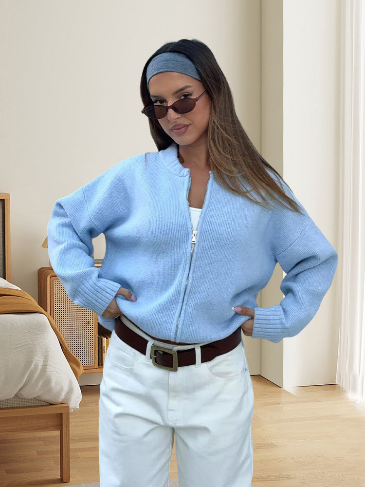 Damen Strickjacke mit kurzem Schnitt und sportlichem Reißverschluss R&B