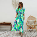 Damen Maxikleid mit V-Ausschnitt und weitem Schnitt R&B