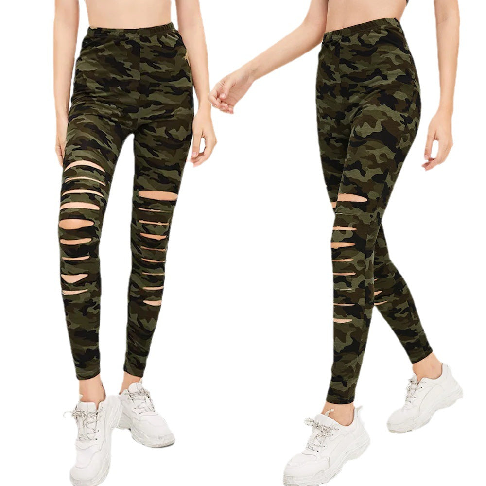 Damen Sportliche Leggings mit modischen Riss-Details R&B