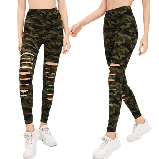 Damen Sportliche Leggings mit modischen Riss-Details R&B