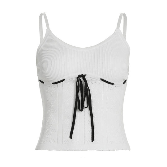 Damen sportliches Trägershirt mit innovativem Schnitt und dekorativem Bindeband R&B