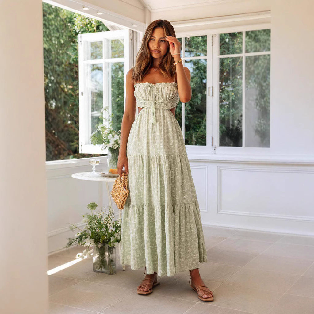Damen Maxikleid mit Cut-Out-Design und verspielten Rüschen R&B