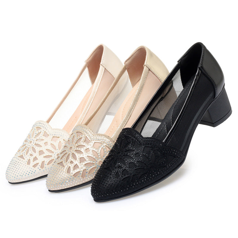 Damen Ballerinas mit filigranem Blumenmuster und transparenten Mesh-Einsätzen R&B