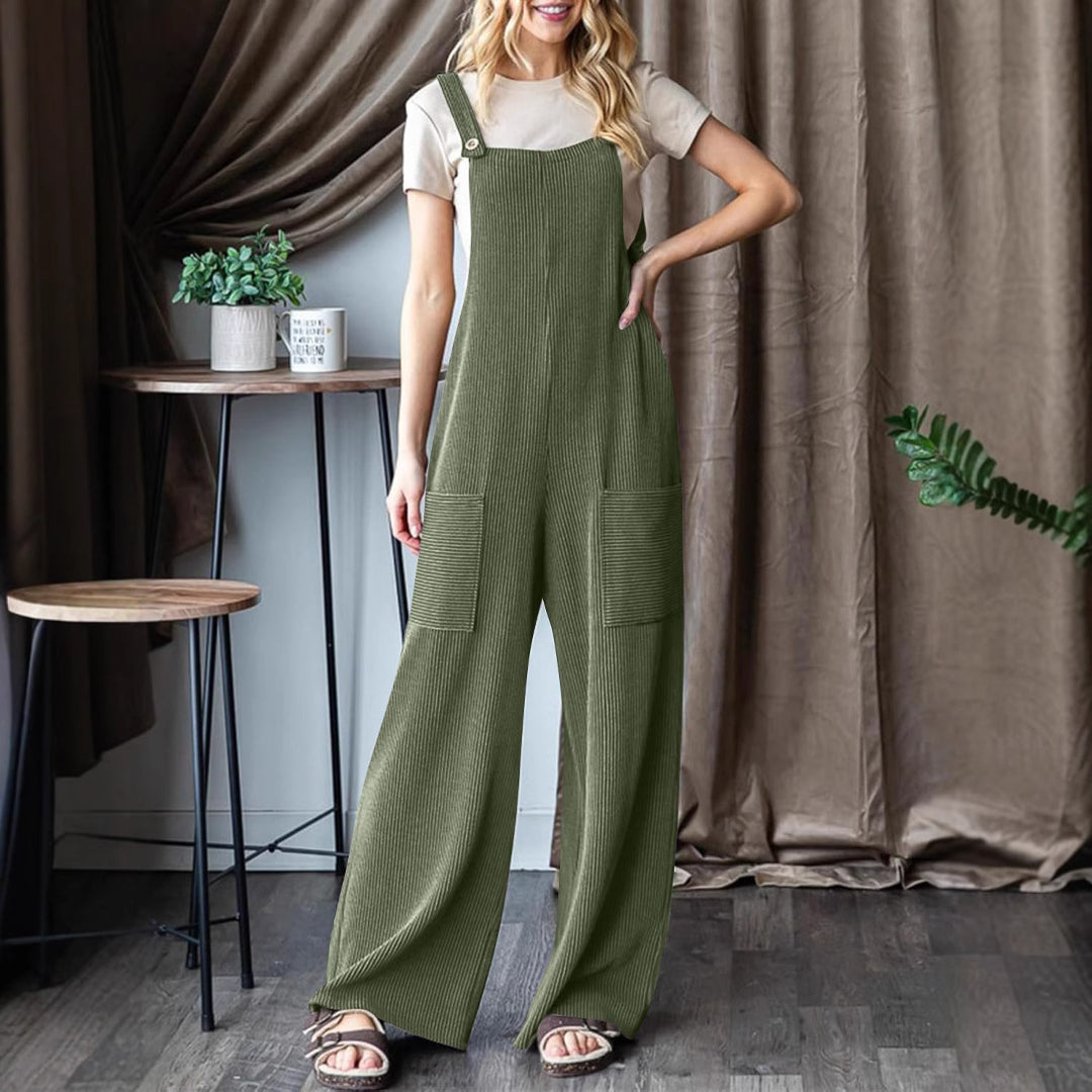Damen lässiger Cord-Overall mit praktischen Taschen und breiten Beinen R&B