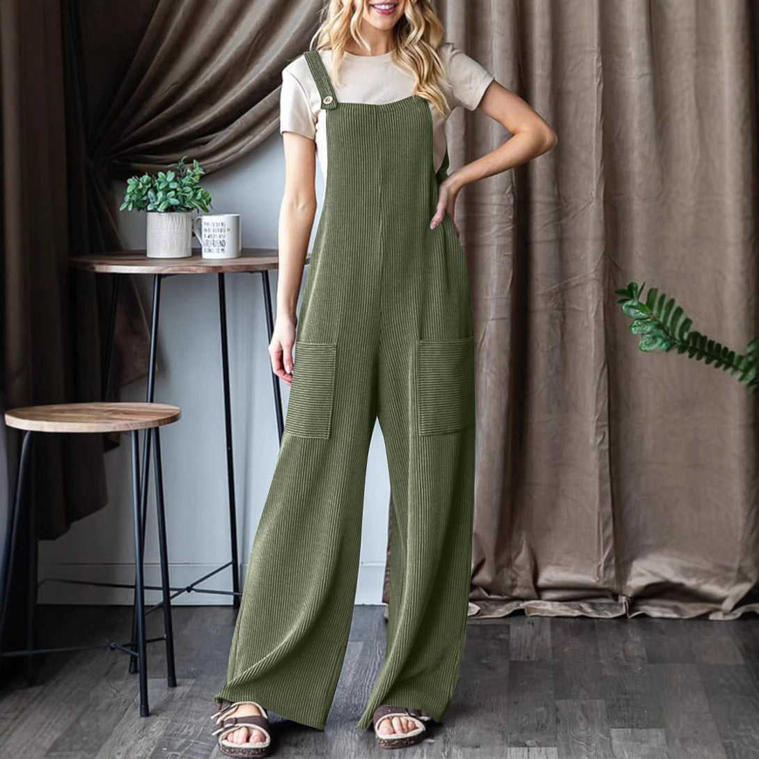 Damen lässiger Cord-Overall mit praktischen Taschen und breiten Beinen R&B