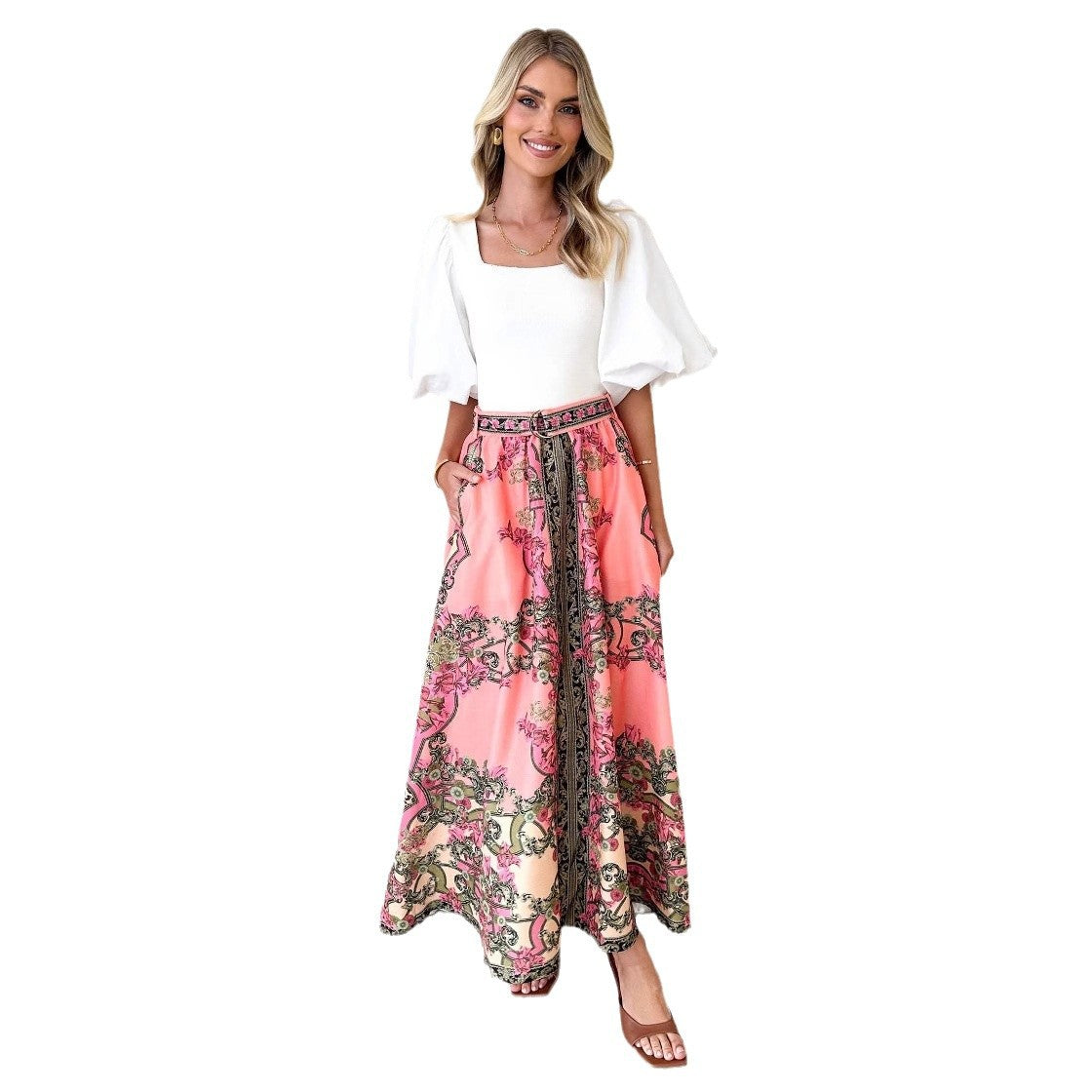 Damen Maxi-Rock mit kunstvollen Verzierungen und elastischem Bund R&B