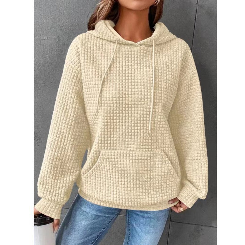 Damen Waffelstruktur Hoodie mit Kängurutasche und lässigem Schnitt R&B