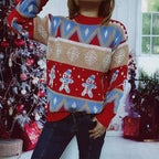 Damen Festlicher Strickpullover mit fröhlichem Weihnachtsmotiv und lässigem Schnitt R&B