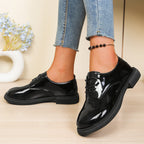 Damen glänzende Schnürschuhe mit modischem Design und robuster Sohle R&B