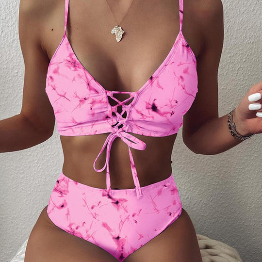 Damen Hochtailliertes Bikini-Set mit verstellbaren Schnürdetails R&B
