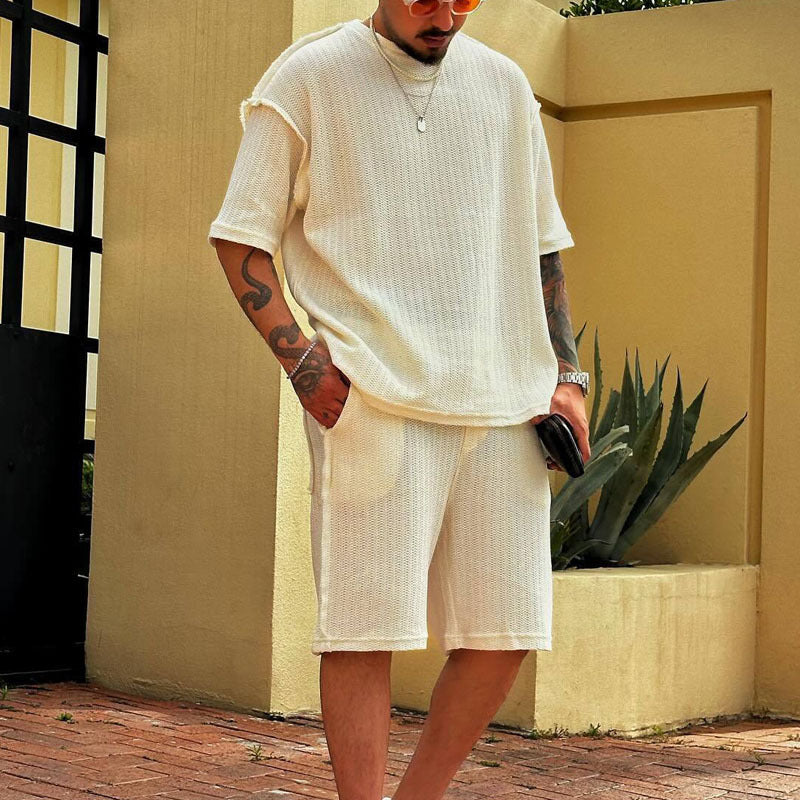 Herren lässiges Oversized-Strickshirt mit luftiger Webstruktur R&B