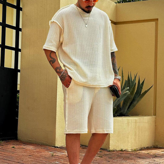 Herren lässiges Oversized-Strickshirt mit luftiger Webstruktur R&B