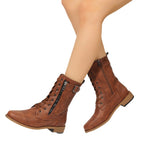 Damen nan knöchelhohe Schnür‑Combat‑Stiefelette mit seitlichem Doppelreißverschluss und verstellbarem Schnallenriemen R&B