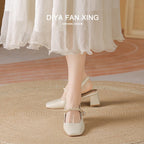 Damen Slingback-Pumps mit quadratischem Absatz und Perlenakzenten R&B
