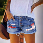 Damen Jeansshorts im trendy Vintage-Stil mit amerikanischem Motiv R&B