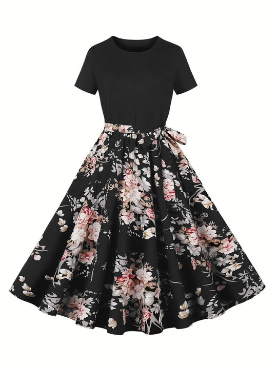 Damen Elegantes Spitzen-Kleid mit kontrastierendem Oberteil und fließendem Rock R&B