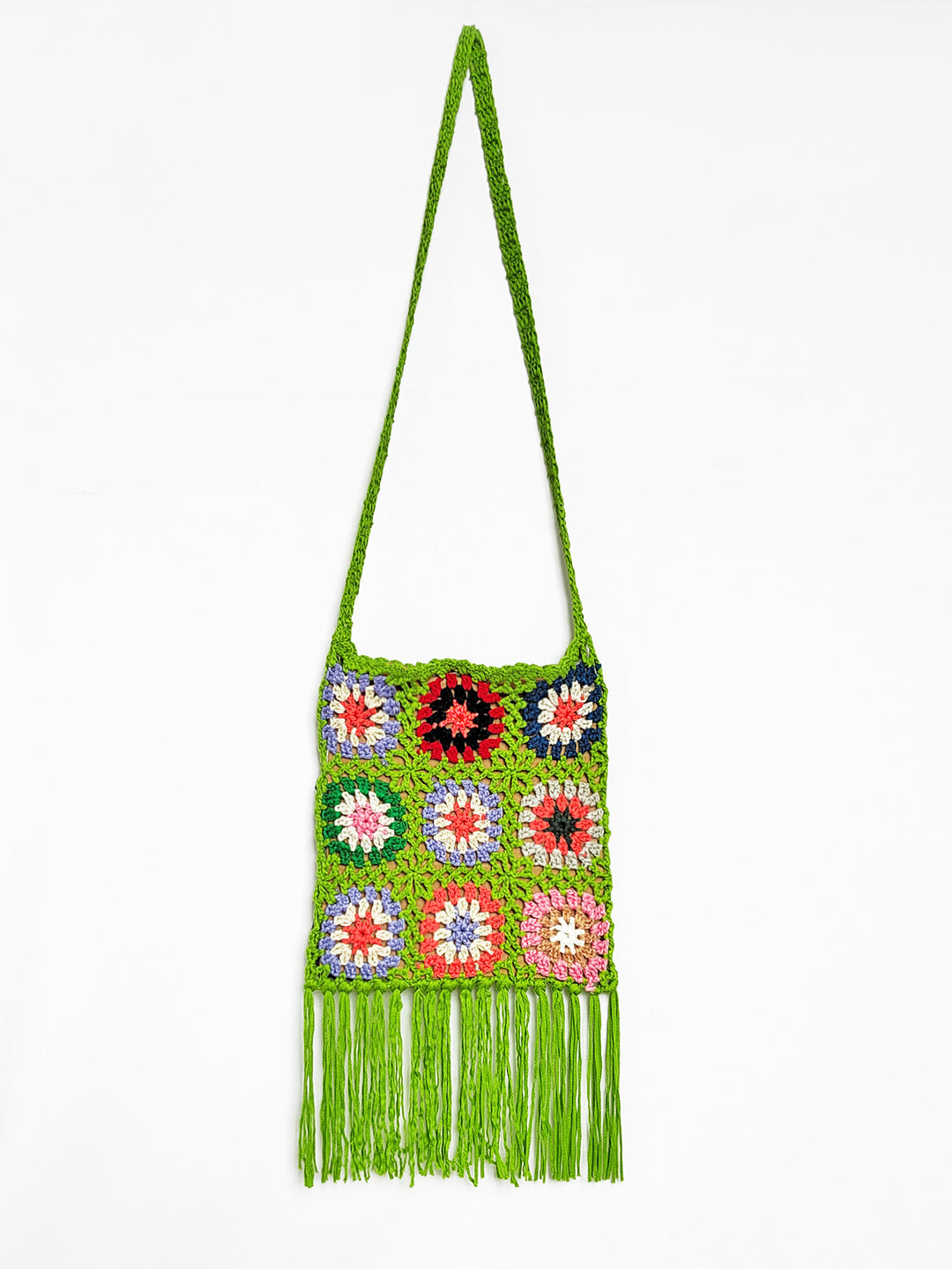 Damen gehäkelte Umhängetasche mit bunten Blumenmustern und Fransen R&B