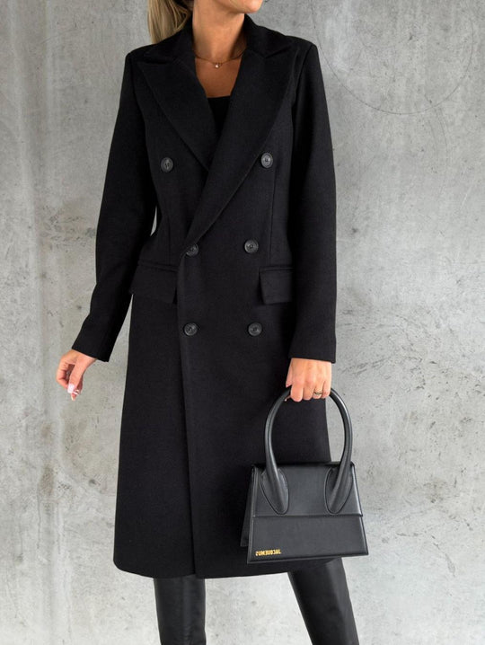 Damen Eleganter Doppelreiher-Mantel mit strukturiertem Stoff und taillierbarem Gürtel R&B