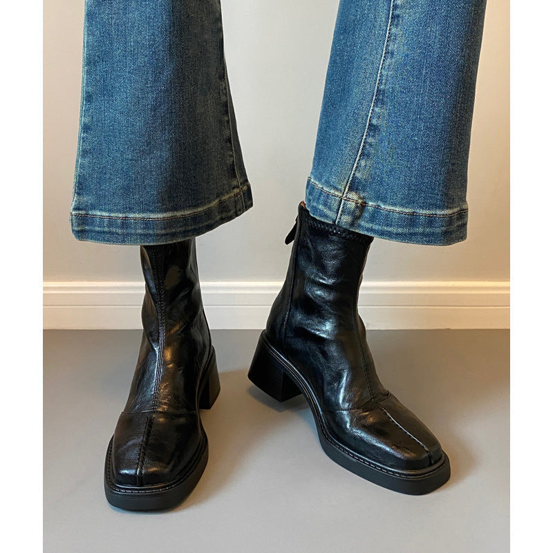 Damen Stiefeletten mit dickem Absatz und Reißverschlussverschluss R&B