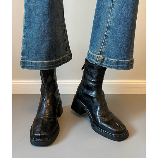 Damen Stiefeletten mit dickem Absatz und Reißverschlussverschluss R&B